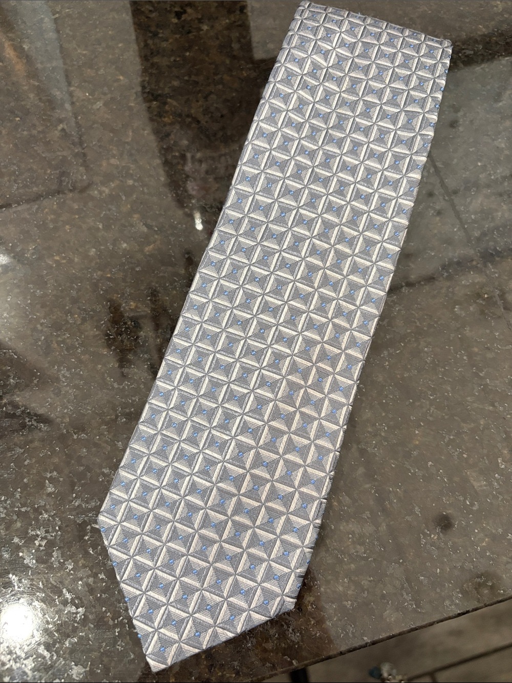 Men's Textured Silver-Gray Geometric Tie